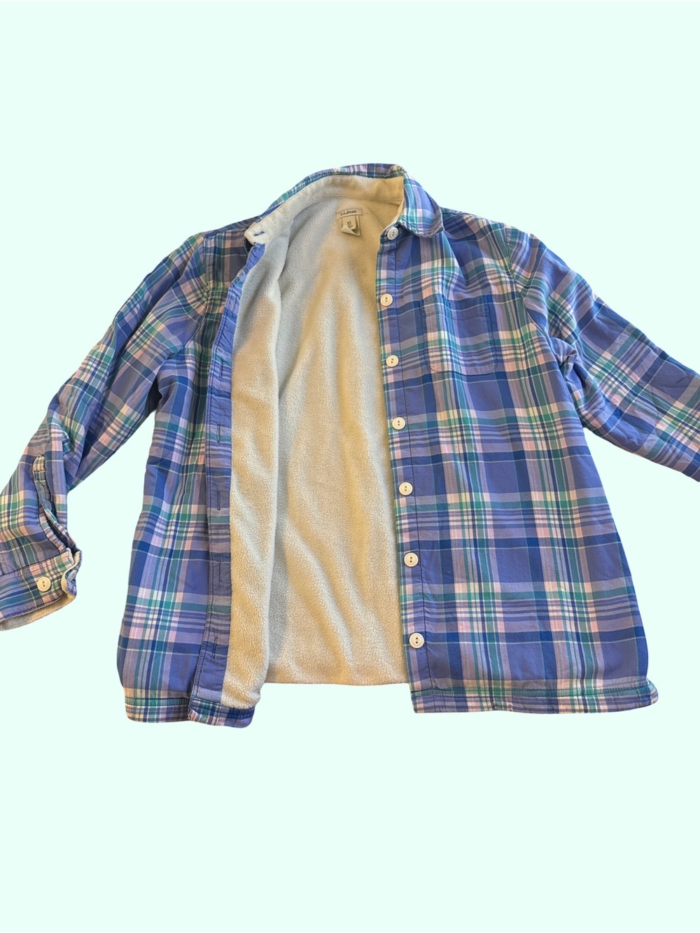 L.L. Bean Plaid Sherpa-Lined Shirt Jacket in Blue, Green, Pink